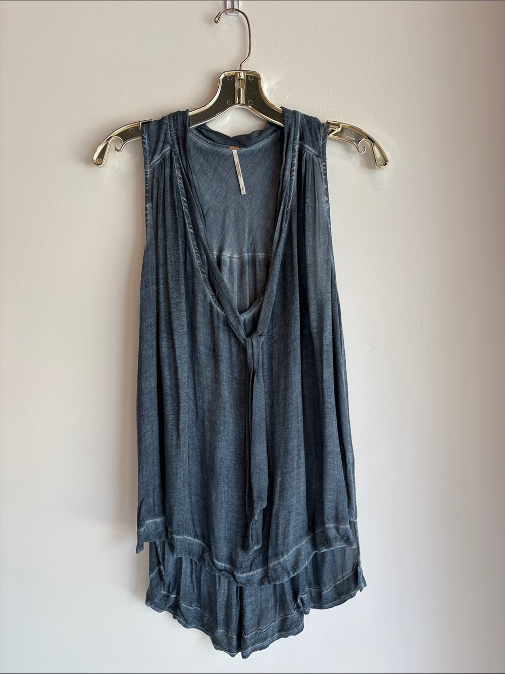 Free People, Washed Slate Blue Sleeveless Tie-Front Tunic